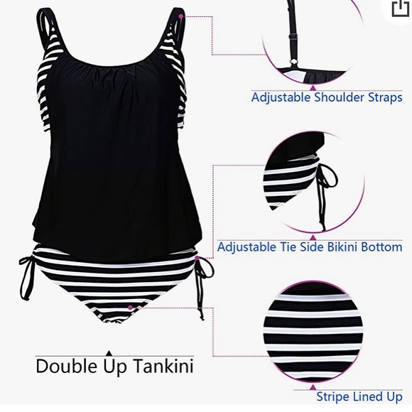 Zando 2 Piece Striped Sporty Tankini Top with Bikini Bottom Swimsuit 2XL (14-16) - Picture 3 of 11